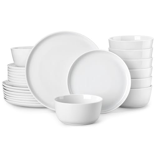 MALACASA 24 Pieces Gourmet Porcelain Dinnerware Sets, Premium Plates and Bowls Set, High-Fired Ceramic Dishes Set for 8, Chip & Scratch Resistant, Microwave Dishwasher Safe, White, Series LEXI