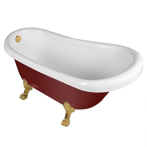 PA-DABAOO Freestanding Acrylic Bathtub, European Retro Soaking Tub with Push Drain And Overflow, Small Hotel Bath Tub, Gold Bathtub Feet, Elegant And Luxurious,1.2m/3.9ft