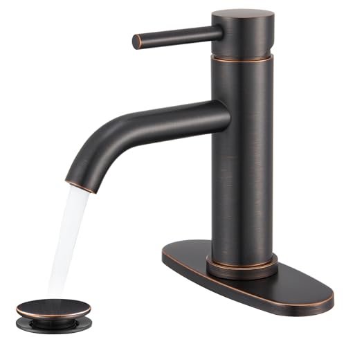Oil Rubbed Bronze Bathroom Faucet, WINKEAR Single Hole Faucet with Pop-up Drain and Flexible Hoses, Single Handle Faucet for Bathroom Sink, Vanity, RV, Modern Farmhouse, Suitable for 1 Hole or 3 Hole