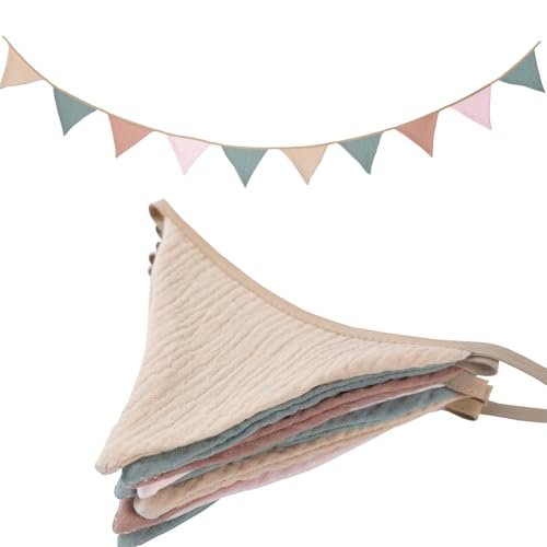 Uorbmaio Pennant Banner Bunting Flags Multicolor, Garland Triangle Banners Fabric for Boho Shower Wedding Party Decorations Nursery Playroom Decor(Pastel)