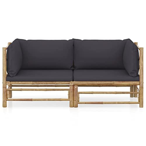 pokgdf Dark Grey 2-Piece Modular Bamboo Garden Lounge Set with Easy Maintenance Outdoor Lounge Set Eco-Friendly Bamboo Patio Seating