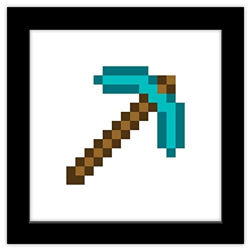 Trends International Gallery Pops Minecraft: Iconic Pixels - Items - Diamond Pickaxe Wall Art Wall Poster, 12" x 12", Black Framed Version