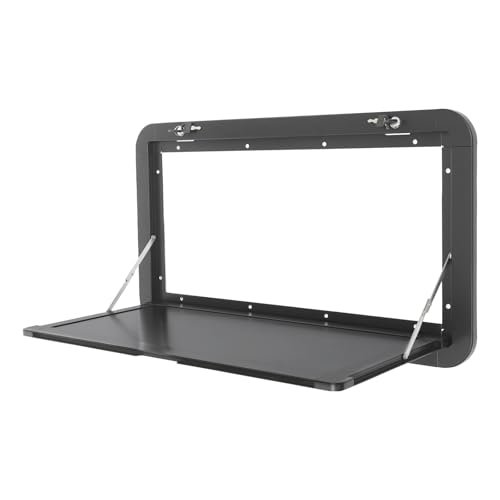 MARTEXBUY RV Caravan Picnic Folding External Table, Wall Mount Flip Fold Down Desk, Floating Desk Shelf for Camper Van Traile, Wall Mounted Hanging Dining Table Computer Workstation (Black)