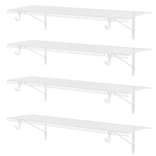Supforce 4 Pack Closet Shelves with Triangular Brackets, 4FT X 12IN Wall Mounted Wire Shelving Orgnizer for Closet,Laundry Room,Load Up to 150lb, White
