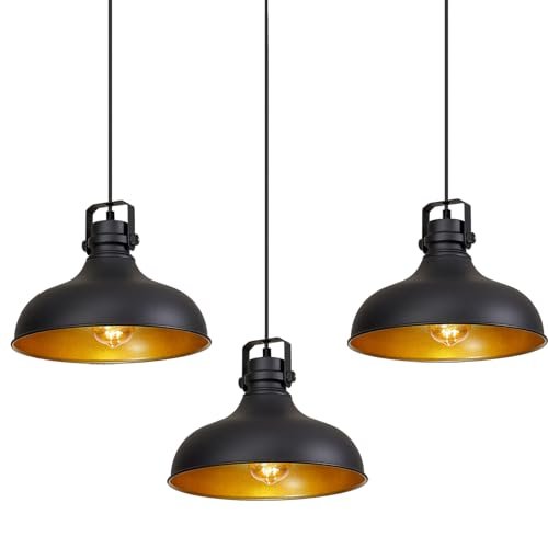 ALAISLYC Black Farmhouse Pendant Lights Matte Pendant Lighting for Kitchen Island Industrial Adjustable Height Vintage Dome Hanging Light Fixtures for Barn, Dining Room 3 Packs