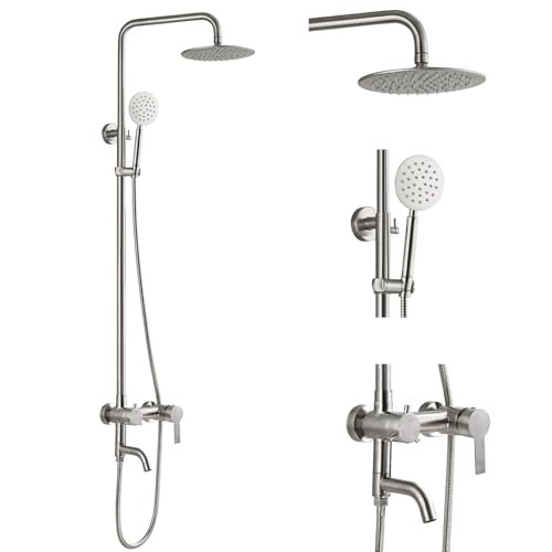 gotonovo Shower Faucet Sets SUS 304 Stainless Steel Rain Shower System 3 Triple Function with 8" Rain Shower Head Adjustable Handheld Shower Spray Brushed Nickel …