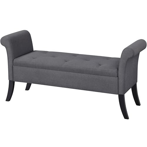 Yaheetech Storage Bench for Entryway Linen Window Bench with Rolled Arms for Bedroom Entryway Window Seat, Dark Gray