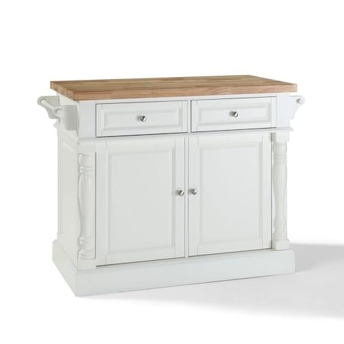 HomeStock Butcher Block Kitchen Island with Storage - Natural Wood Top, Portable Cart