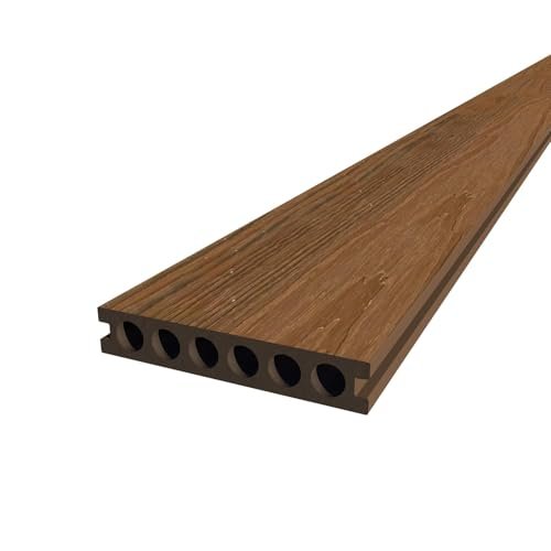 Mondaria Outdoor Decking Boards, Wood Plastic Composite Deck Tiles, All Weather Floor Tiles with Gaps for Patios, Balconies, Pool Area, Garden (Pack of 9, 3.6 sq.ft, Brown)