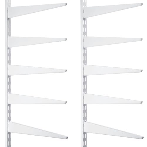 Colingmill 2 Pcs Twin Rail Upright Wall Shelving System 47.5 Inch with 10 Pcs 14.5 Inch Shelf Bracket Heavy Duty Adjustable Storage Rack Metal Support System for Kitchen Closet Home Indoor(White)