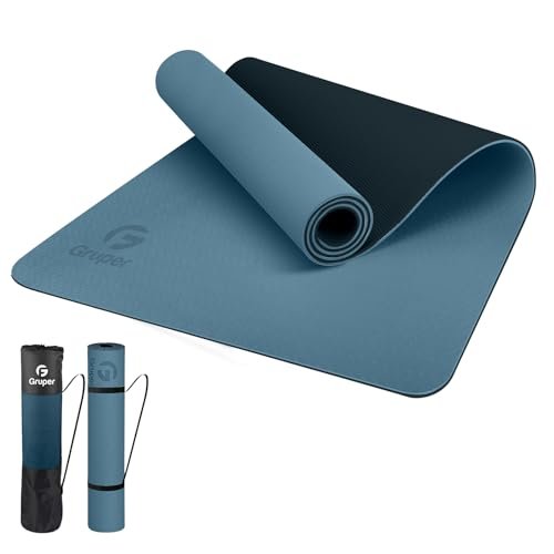 Yoga Mat Non Slip, Eco Friendly Fitness Exercise Mat with Carrying Strap,Pro Yoga Mats for Women,Workout Mats for Home, Pilates and Floor Exercises (Grey Blue/Black, 0.31 * 24 * 72 Inches)