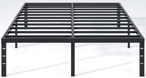 NEW JETO Metal Bed Frame,Queen Size Bed Frame with Storage Space,Heavy Duty Sturdy Mattress Foundation,Easy Assembly,No Box Spring Needed, Black,14 Inch,Queen