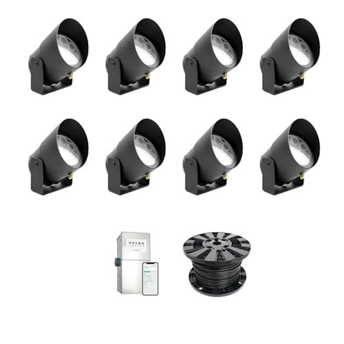 Haven Lighting Smart Phone Controlled Up LED Lights, Landscape Lighting Kit - Exterior House Lighting, Aluminum 8-Pack