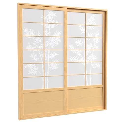 Red Lantern 7 ft. Tall Bamboo Tree Shoji Sliding Door Kit - Natural