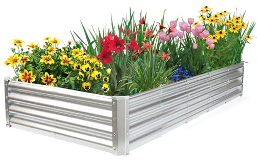 JERIA 6×3×1ft Raised Garden Bed with Support Rods,Galvanized Raised Garden Bed Kit Outdoor Metal Gardening Planter Box for Vegetable, Fruits, Flower