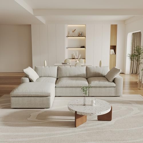 Cloud Modular Sectional Sofa with Storage Ottoman,120.45" L Shaped Couch for Living Room,Down Filled Convertible Couch Deep Seat for Office Apartment,Covers Washable&Replaceable,Khaki