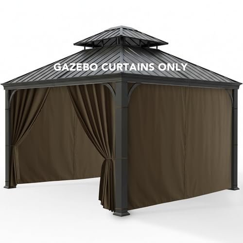 RichSets Gazebo Curtains Outdoor Waterproof - 10'Wx10'Lx7'H Weatherproof Patio Pergola Outside Curtains, Gazebo Universal Replacement Privacy Curtains, 4 Panels Sidewall Drapes with Zipper, Brown