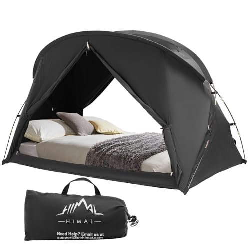 UNIHIMAL Bed Tent Canopy Queen, Blackout Portable Sleep Tent Easy Setup, Breathable Mesh, Privacy Curtains for Adults, Ideal for Indoor