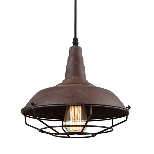 DAYCENT Barn Style Pendant Light Farmhouse Caged Pendant Lighting Industrial Metal Wire Hanging Pendant Light Barn Pendant Light Fixtures for Kitchen Island Hallway Foyer, Rust Finish