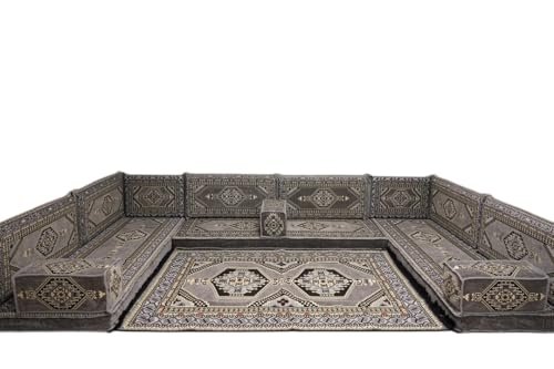 arabicsofa U Shaped Arabic Floor Seating – Handmade Majlis Set– Bohemian Style Sofa