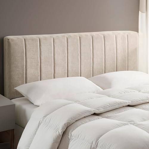 Hearth & Harbor Upholstered Full Headboard - Easy Assemble Channel Stitched Headboard Full Size - Wall Mounted Headboards with 3D Soundproof Wall Panels Peel & Stick Floating Headboards, Beige