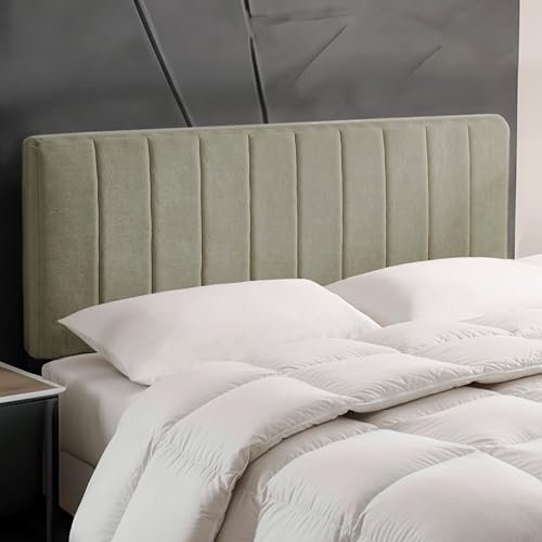 Upholstered Queen Headboard - Easy Assemble Channel Stitched Headboard Queen Size - Wall Mounted Headboards with 3D Soundproof Wall Panels Peel & Stick Floating Headboards, Olive Green