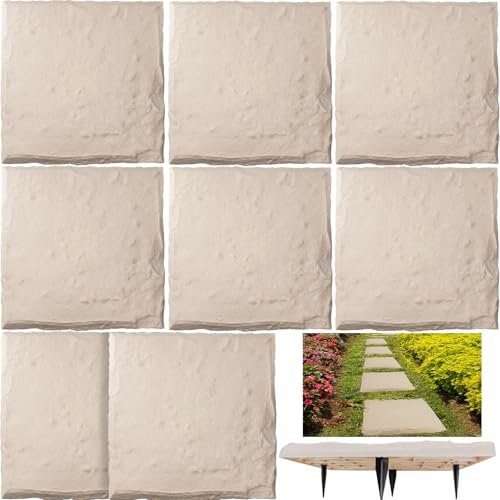 8 Pack Garden Stepping Stones Outdoor Step Stones 15.5'' Paving Stone with Ground Stakes Decorative Paver Pads Easy Installation for Walkway Pathway Patio Lawn Yard Landscaping Resin Material (Beige)