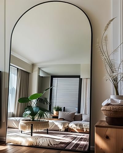 KOMCOTE Full Length Floor Mirror, 82x42 Inch Oversized Arched Standing Mirror in Black for Bedroom, Living Room, Dressing Room - Elegant Freestanding Leaning Mirror Decor