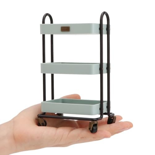 Dollhouse Miniature Handcart 3 Layers Storage with Wheels for Mini House Kitchen Furniture Restaurant Cart Trolley Dining Cart Shelf Accessories Garden Decoration (Blue)