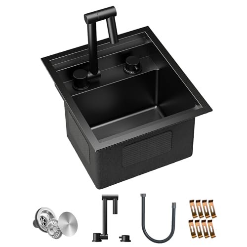 TORVA RV Kitchen Sink, 13 x 15 x 9 Inch Undermount Bar Sink Premium Stainless Steel Single Bowl Sink with Faucet, Dark Grey