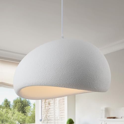 Fivemengo 19.7in Wabi Sabi Pendant Light, Kitchen Island Lighting Fixture Ceiling Mount Japanese Lamp Japandi Chandelier for Dining Living Room Hallway Bedroom Restaurant Hanging Lamp, White 1 Pack