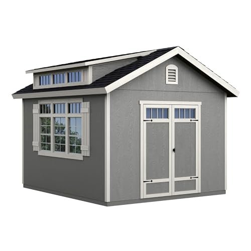 Handy Home Products Windemere 10x12 Do-it-Yourself Wooden Storage Shed with Floor, Beige