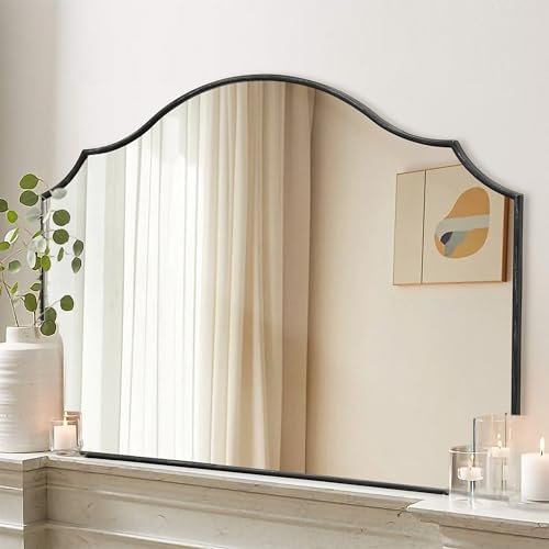 Besdomus Black Scalloped Wall Mirror: 40"x29" Large Modern Wooden Arched Dresser Mirror - Minimalist Fireplace Mirrors for Bathroom/Bedroom/Mantel/Vanity/Entryway/Living Room