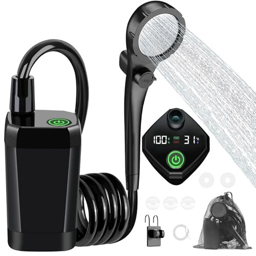 Fotgear Portable Camping Shower - 6000mAh Rechargeable Outdoor Shower with LED Display - IPX7 Waterproof Camping Shower Kit for Hiking, Travel, Car Washing, RV, Pet Bath