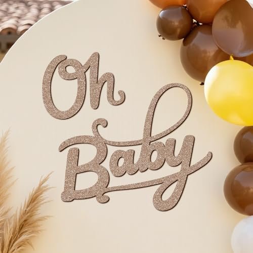 Babenest Flash Champagne Felt Oh Baby Sign - Reusable Glitter Letter Banner for Backdrop, Balloon Arch Decor, Party Supplies for Baby Shower Party Birthday Decorations