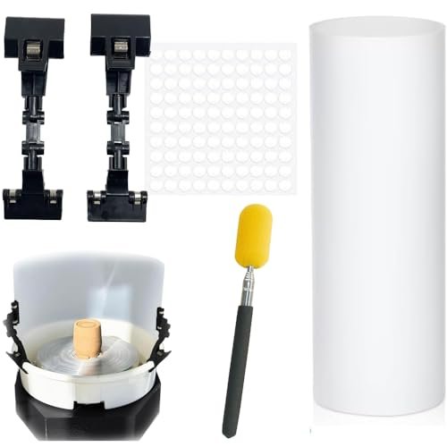 Zheeyee Clay Screen for Pottery Tool 34x9 Inch Ceramic Splash Protection Shield with Self Adhesive Dots Plastic Board and Telescopic Sponge Stick, Anti-Splash Embryos Shield for Pottery Wheel Machine