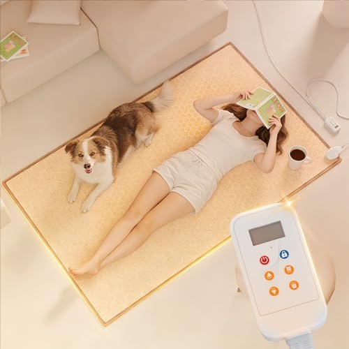 39 * 63'' Electric Heated Floor Mat, Indoor Graphene Floor Heating Mat Foot Warmer with Timer Fast Heating, Heated Rug Suitable for RV Living Room Bedroom, 110V