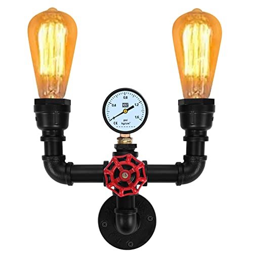 XEYOU Retro Wall lamp Vintage Industrial Steampunk Wall Sconce 2 Lights Metal Water Pipe Wall Mounted Light Fixture E26 Edison Bulb for Cafe Bar Restaurant Bedroom Livingroom
