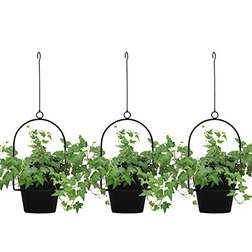 Gardzen 3 Packs Hanging Pots for Plants Outdoor & Indoor, Black Hanging Planter, Pot Hangers for Plant Flower