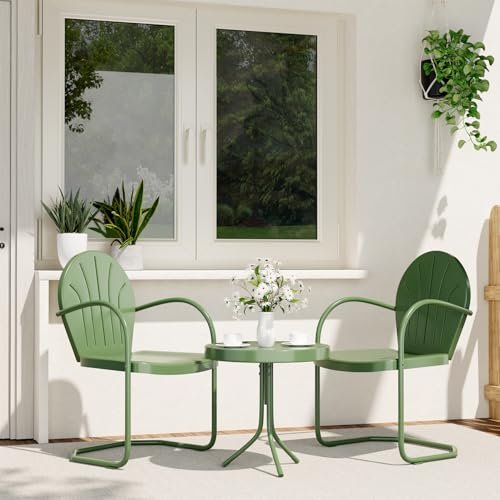 RICNOD Patio Bistro Set Retro Metal Outdoor Seating Set Conversation Set 3 Pieces, 2 C-Spring Motion Armchairs and Round Side Table, for Porch, Lawn, Garden (Green)
