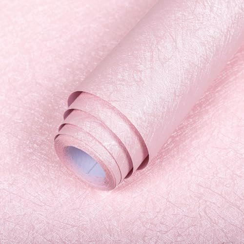 Abyssaly 15.7 inch X 118 inch Pink Wallpaper Embossed Self Adhesive Peel and Stick Removable Home Decorative Vinyl Film Cabinet Furniture Countertop Solid Color Shelf Paper Silk