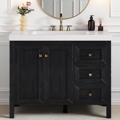 YITAHOME 42 Inch Bathroom Vanity with Sink, Retro Bathroom Vanity with Resin Basin, Extra Large Storage with 2 Soft-Closing Doors & 3 Drawers