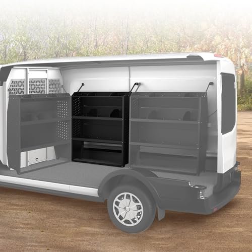 EONECROSS Black Steel Cargo Van Shelving Storage System Adjustable Height Fit for Ford Transit Connect 2014+, Ram Promaster City, Chevy City Express, Nissan NV200 32" W x 43" H x 13" D