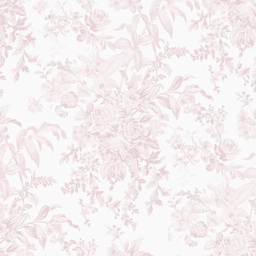 Heroad Pink Peel and Stick Wallpaper Toile Floral Contact Paper Boho Leaf Removable Wall Paper Self Adhesive Stick On Wallpaper for Girls Bedroom Bathroom Renter Friendly Vinyl Roll 17.3''X78.7''