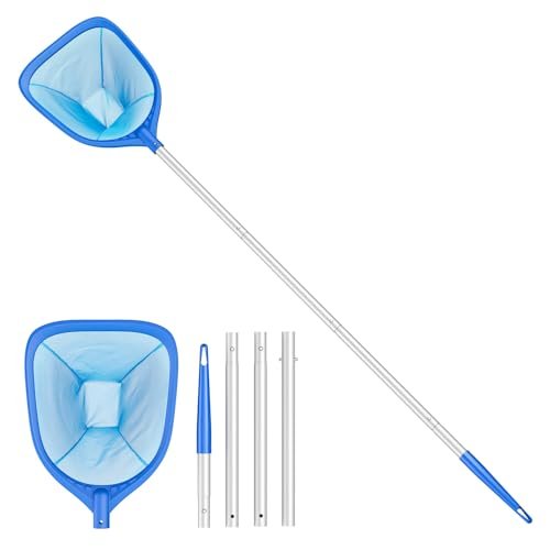 Mowend Swimming Pool Skimmer Net Total Length 57 inches, Leaf Rake Net with 4 Section Telescopic Aluminum Pole for Fast Cleaning Ponds, Hot Tub, and Spas, Pool Cleaner Supplies and Accessories