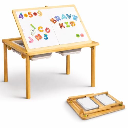 Mama Bear Educational Montessori Sensory Table & Art Easel for Kids & Toddlers | Folding Extendable Legs & Storage Bins, Magnetic Boards & Tiles, Light Box Included | Space-Saving Indoor/Outdoor Play