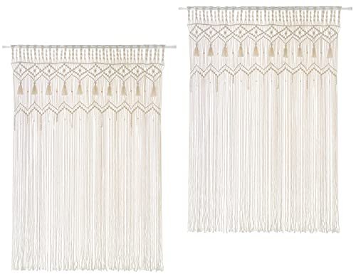 Mkono Macrame Curtain Large Boho Woven Wall Hanging Window Curtains Handmade Bohemian Decor for Window Doorway Closet Wedding Backdrop Arch Bedroom Living Room Apartment, 51''W x 70''L, Set of 2