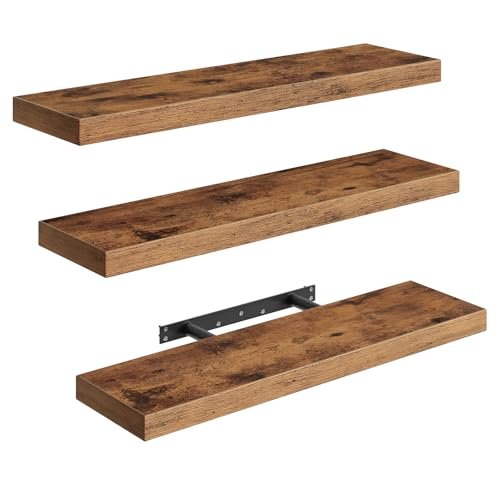 RALGEND Floating Shelves for Wall, 1.5" Thick Wall Shelf Set of 3 with Invisible Brackets, 23.6L x 7.9W Hanging Shelves Farmhouse Home Decor for Bathroom, Living Room, Bedroom, Rustic Brown 6301BJP3BF