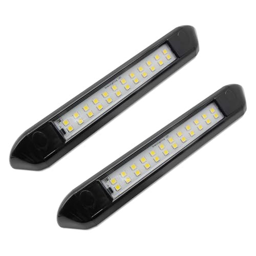 RV Lights Exterior 12V RV Porch Light 12 Volt LED Trailer Lights Outdoor Awning Light RV Accessories for Outside 7000K Cool White Lighting 5.4W 350Lumens 10inch Black Shell, no Switch, Pack of 2