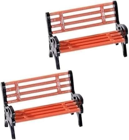 Miniature Park Bench Set 2-Pack - 1:12 Scale Brown Garden Seats with Realistic Detailing, Tiny Park Benches for Dollhouse and Fairy Garden Accessories, Train Platform and Miniature Landscape Décor​